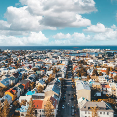 View from above on colorful buildings in Reykjavik (Iceland).